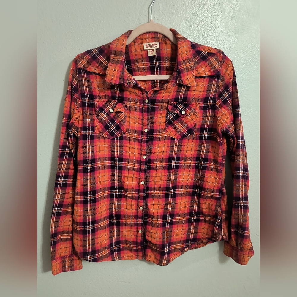 Mossimo Orange & red Flannel Womens XXL Shirt